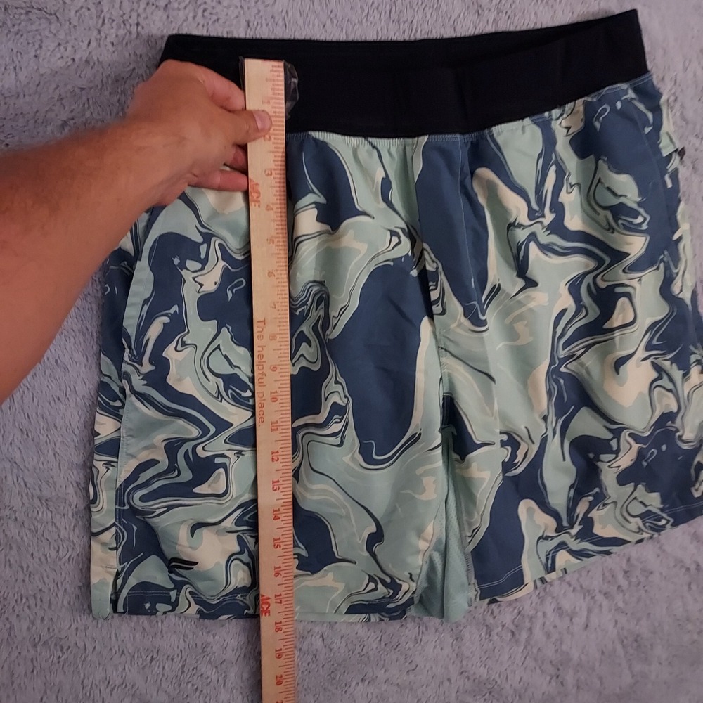 Fabletics Shorts Mens 30 Elastic Waist Lined Blue Green Performance Zip Pockets - Picture 8 of 10